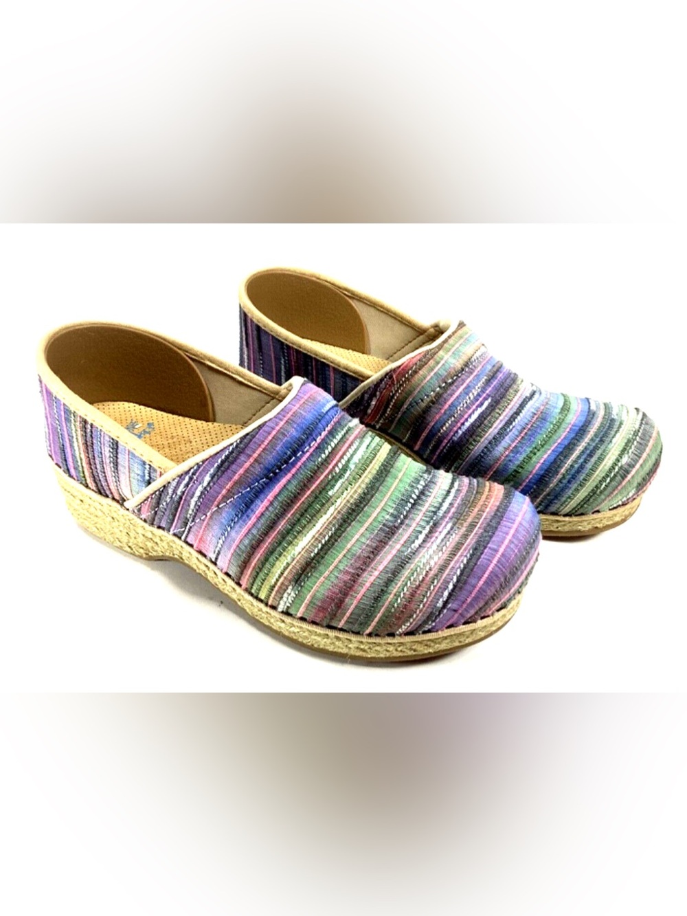Dansko Jute Pro Shoes Womens 40 US Size 9.5-10 Rainbow Striped Artisan clogs - Picture 2 of 12
